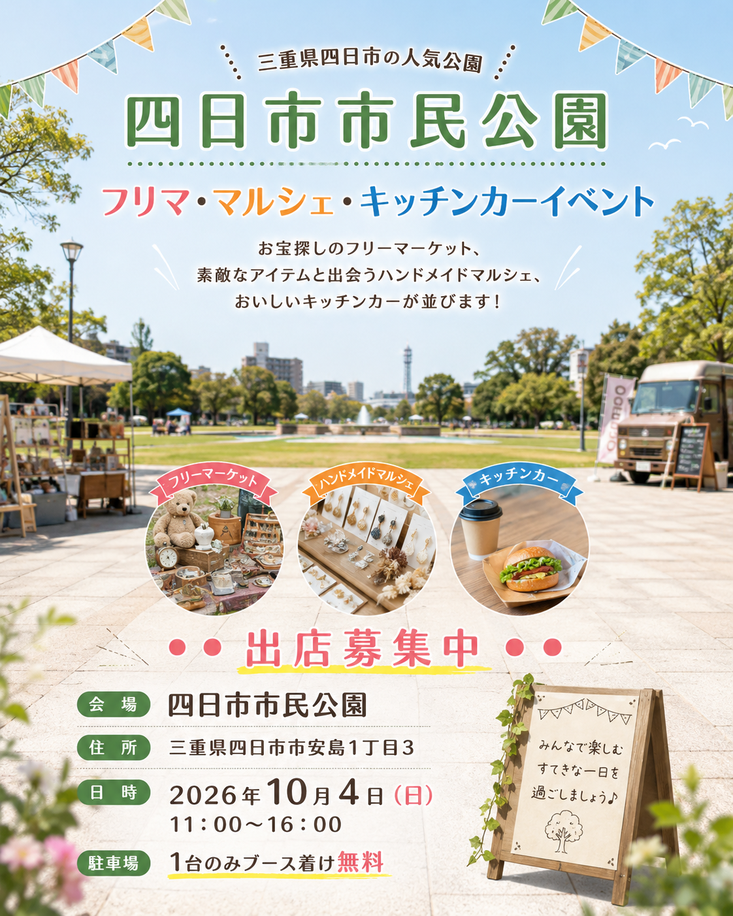 【四日市市民公園】フリマ&マルシェイベント＆キッチンカ―イベント