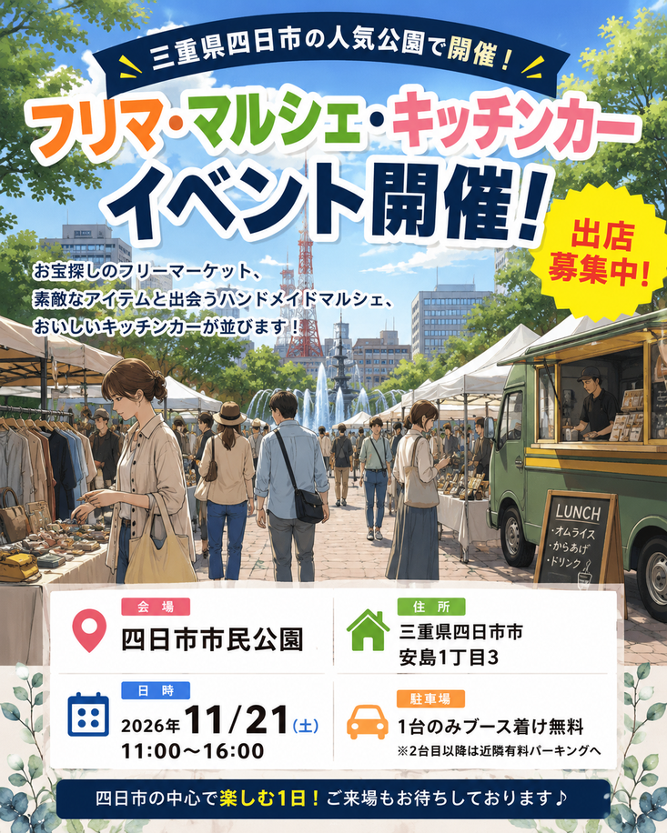 【四日市市民公園】フリマ&マルシェイベント＆キッチンカ―イベント